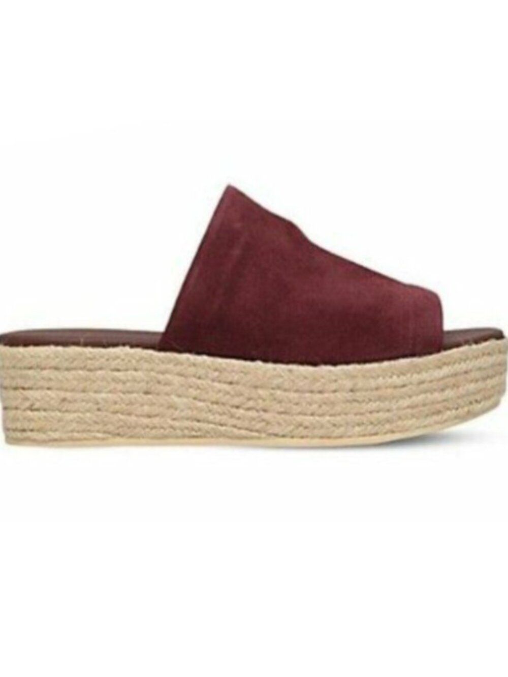 Vince Solana Suede Espadrille Jute Platform Slide Sandal in Wine 8 CASUAL BOHO